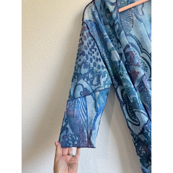 Creation Women's Blue Purple Floral 3/4 Sleeve Open Knit Cardigan Petite Large - Picture 2 of 10